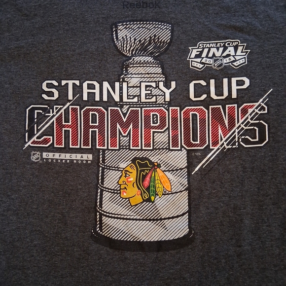 Reebok Chicago Blackhawks 2015 Stanley Cup Champions Tee Men’s XL NHL Gray - Picture 2 of 4